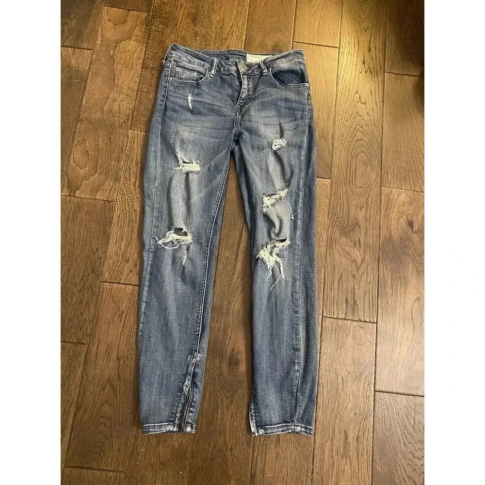 PISTOLA High Rise Slim Cigarette Destroyed Leg Jeans Ankle Blue 28 Zip Womens
